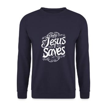 Jesus Christus Rettet Bibelspruch Glaube Hoffnung - Unisex Pullover - Navy - Vorne - Alina (178cm) & Michal (187cm)