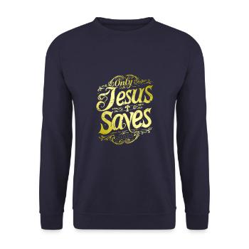 Jesus Christus Rettet Bibelspruch Glaube Hoffnung - Unisex Pullover - Navy - Vorne - Alina (178cm) & Michal (187cm)