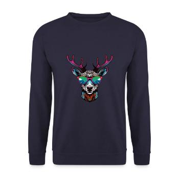 Hirsch Kopf Porträt Cool - Unisex Pullover - Navy - Vorne - Alina (178cm) & Michal (187cm)