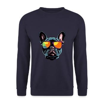 Französische Bulldogge Hund Kopf Porträt - Unisex Pullover - Navy - Vorne - Alina (178cm) & Michal (187cm)