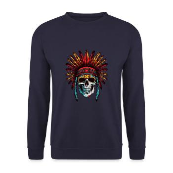 Apache Skull Indian - Unisex Sweatshirt - navy - Front - Alina (178cm) & Michal (187cm)