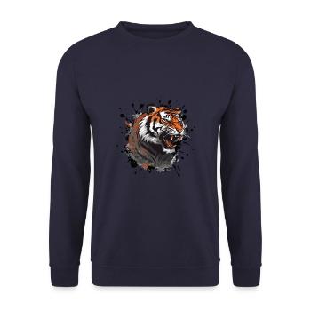 Tiger Head Icon Animal - Unisex Sweatshirt - navy - Front - Alina (178cm) & Michal (187cm)