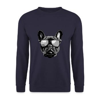 Französische Bulldogge Hund Kopf Porträt - Unisex Pullover - Navy - Vorne - Alina (178cm) & Michal (187cm)