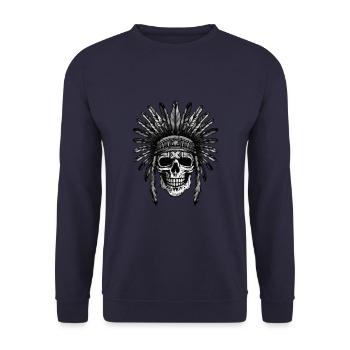 Apache Skull Indian - Unisex Sweatshirt - navy - Front - Alina (178cm) & Michal (187cm)