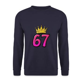 67 Zahl Trikot Krone - Unisex Pullover - Navy - Vorne - Alina (178cm) & Michal (187cm)
