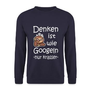 Denken Ist Wie Googeln Faul Faultier - Unisex Pullover - Navy - Vorne - Alina (178cm) & Michal (187cm)