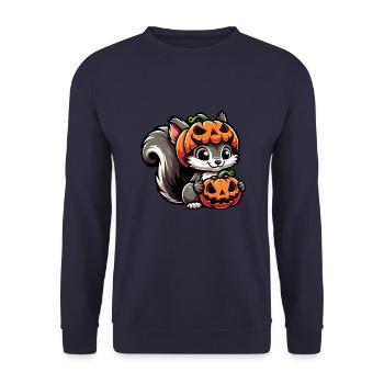 Halloween kürbis eichhörnchen lustig oktober herbs - Unisex Pullover - Navy - Vorne - Alina (178cm) & Michal (187cm)