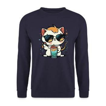 Cat Love: Beach and Cocktail - Unisex Sweatshirt - navy - Front - Alina (178cm) & Michal (187cm)