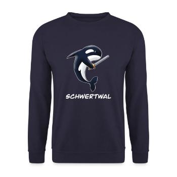 Schwertwal Orka mit Schwert in der Flosse - Unisex Pullover - Navy - Vorne - Alina (178cm) & Michal (187cm)