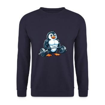 Dessin animé de bande dessinée d’haltérophilie de pingouin fort - Sweat-shirt Unisexe - marine - Devant - Alina (178cm) & Michal (187cm)