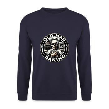 Old Man Baking Skull mit Bäckermütze mit Brot - Unisex Pullover - Navy - Vorne - Alina (178cm) & Michal (187cm)