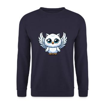 Süße Schneeeule blaue Augen Engel Cartoon - Unisex Pullover - Navy - Vorne - Alina (178cm) & Michal (187cm)