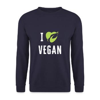 Vegan Designs - I Love Vegan - Unisex Pullover - Navy - Vorne - Alina (178cm) & Michal (187cm)