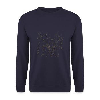 Abstraktes Raster / Linie / gold / Muster - Unisex Pullover - Navy - Vorne - Alina (178cm) & Michal (187cm)
