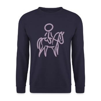 Reiterin auf Pferd Reiter Minimalist Minimalismus - Unisex Pullover - Navy - Vorne - Alina (178cm) & Michal (187cm)