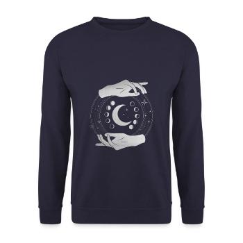 Moon phases with silver hands, spiritual magic - Unisex Sweatshirt - navy - Front - Alina (178cm) & Michal (187cm)