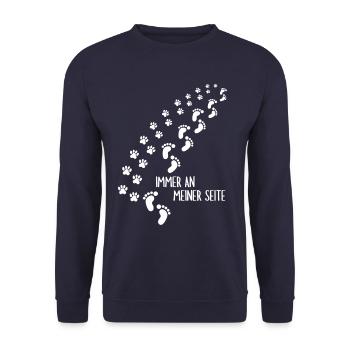 Immer an meiner Seite Pfote Fußabdruck Hund - Unisex Pullover - Navy - Vorne - Alina (178cm) & Michal (187cm)