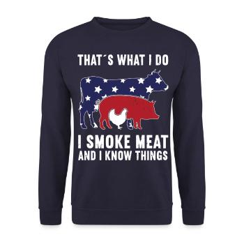 C’est ce que je fais, je fume de la viande et je sais des choses - Sweat-shirt Unisexe - marine - Devant - Alina (178cm) & Michal (187cm)