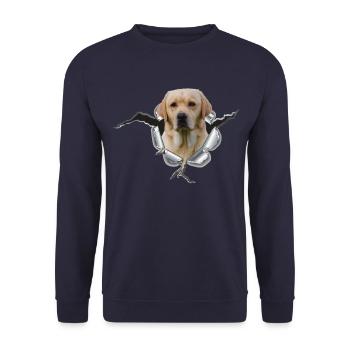Labrador Gelb im Metall-Loch - Unisex Pullover - Navy - Vorne - Alina (178cm) & Michal (187cm)