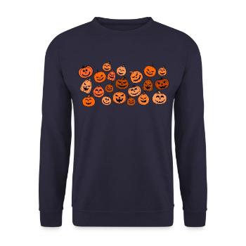 Happy Horror Halloweenkürbis - Unisex Pullover - Navy - Vorne - Alina (178cm) & Michal (187cm)