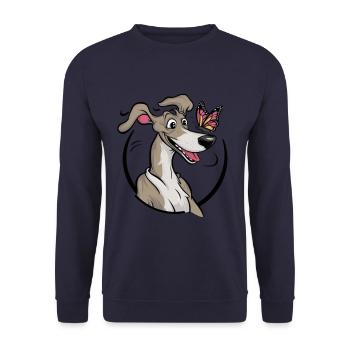 lévrier de dessin animé avec papillon mignon - Sweat-shirt Unisexe - marine - Devant - Alina (178cm) & Michal (187cm)
