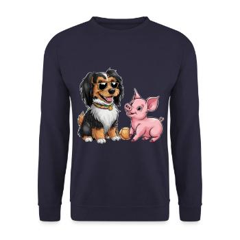Havanese dog playing with piggy for kids - Unisex Sweatshirt - navy - Front - Alina (178cm) & Michal (187cm)