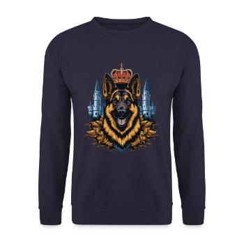 German Shepherd with Crown and Lock - Unisex Sweatshirt - navy - Front - Alina (178cm) & Michal (187cm)