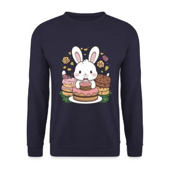Dessin animé lapin kawaii avec des biscuits et un gâteau - Sweat-shirt Unisexe - marine - Devant - Alina (178cm) & Michal (187cm)