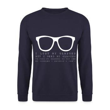 Lustig Brille Nerd Spruch lustig - Unisex Pullover - Navy - Vorne - Alina (178cm) & Michal (187cm)