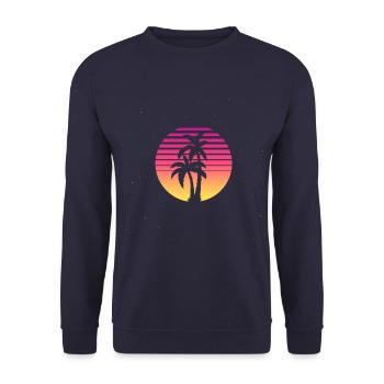 Vintage 90er 80er Retro Palme Strand Sonne Sommer - Unisex Pullover - Navy - Vorne - Alina (178cm) & Michal (187cm)