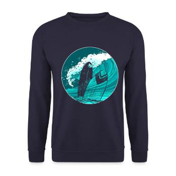 Surfbrett Surfen Surfer Welle - Unisex Pullover - Navy - Vorne - Alina (178cm) & Michal (187cm)
