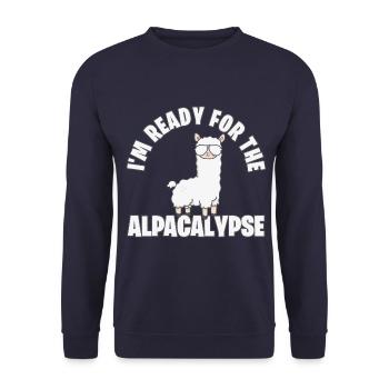 Alpaka lustiger Spruch Sprüche Lama - Unisex Pullover - Navy - Vorne - Alina (178cm) & Michal (187cm)