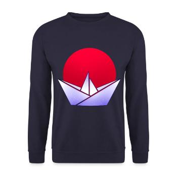 japanisch Origami - Unisex Pullover - Navy - Vorne - Alina (178cm) & Michal (187cm)