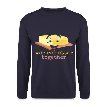Butter lustig Spruch - Unisex Pullover - Navy - Vorne - Alina (178cm) & Michal (187cm)