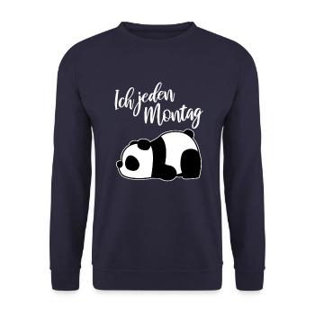 Lustig Panda Pandabär Spruch Montag - Unisex Pullover - Navy - Vorne - Alina (178cm) & Michal (187cm)
