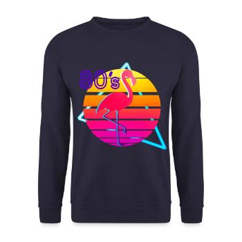 80er Jahre Musik Flamingo Retro - Unisex Pullover - Navy - Vorne - Alina (178cm) & Michal (187cm)
