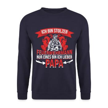 Feuerwehrmann Feuerwehr Papa Vater Motiv Spruch - Unisex Pullover - Navy - Vorne - Alina (178cm) & Michal (187cm)