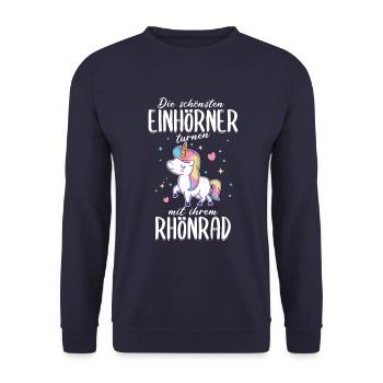 Rhönrad Turnen Rhönradturnen Einhorn Spruch Sport - Unisex Pullover - Navy - Vorne - Alina (178cm) & Michal (187cm)