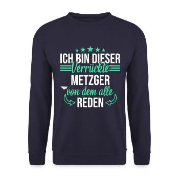 Metzger Fleischerin Metzgerin Metzgerei Spruch - Unisex Pullover - Navy - Vorne - Alina (178cm) & Michal (187cm)