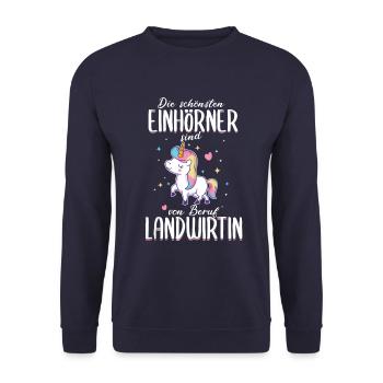 Landwirtin Bäuerin Landwirtschaft Einhorn Spruch - Unisex Pullover - Navy - Vorne - Alina (178cm) & Michal (187cm)