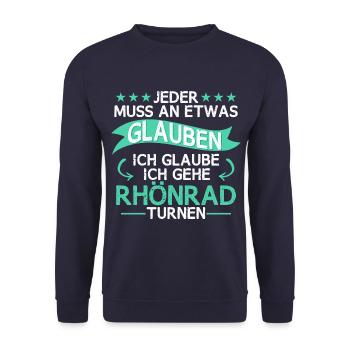 Rhönrad Turnen Rhönradturnen Sport Spruch - Unisex Pullover - Navy - Vorne - Alina (178cm) & Michal (187cm)