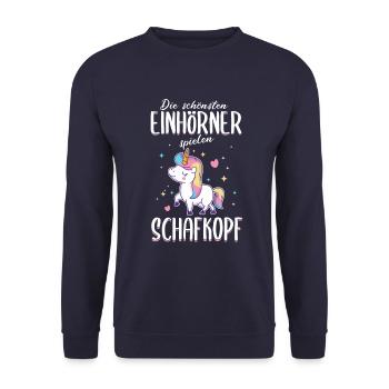 Schafkopfen Schafkopf Kartenspiel Einhorn Spruch - Unisex Pullover - Navy - Vorne - Alina (178cm) & Michal (187cm)