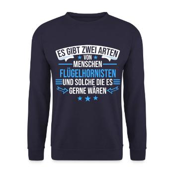 Flügelhornist Flügelhorn Horn Instrument Spruch - Unisex Pullover - Navy - Vorne - Alina (178cm) & Michal (187cm)