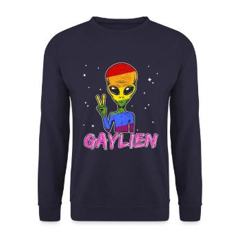Alien Gay Gaylien LGBT Gay Rainbow CSD - Unisex Sweatshirt - navy - Front - Alina (178cm) & Michal (187cm)