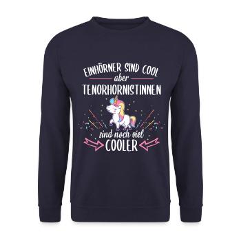 Tenorhorn Blasinstrument Tenorhornist Spruch - Unisex Pullover - Navy - Vorne - Alina (178cm) & Michal (187cm)