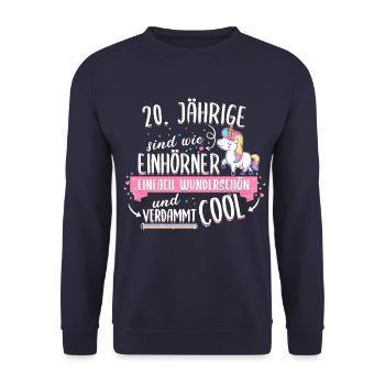 Geburtstag 20 Geburtstag Einhorn Spruch Party - Unisex Pullover - Navy - Vorne - Alina (178cm) & Michal (187cm)