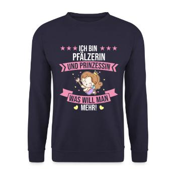 Pfalz Rheinlandpfalz Pfälzer Heimat Spruch - Unisex Pullover - Navy - Vorne - Alina (178cm) & Michal (187cm)