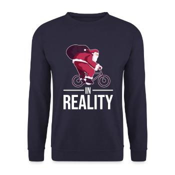 Santa Claus Christmas Bike Funny Saying - Unisex Sweatshirt - navy - Front - Alina (178cm) & Michal (187cm)