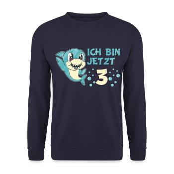 3 Geburtstag Kindergeburtstag Hai Spruch Kind - Unisex Pullover - Navy - Vorne - Alina (178cm) & Michal (187cm)