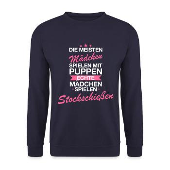 Stockschießen Eisstockschießen Eisstock Spruch - Unisex Pullover - Navy - Vorne - Alina (178cm) & Michal (187cm)